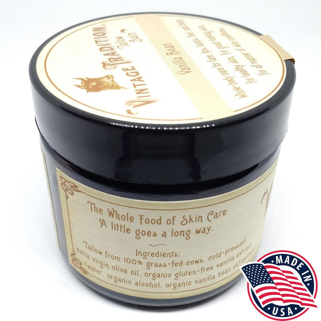 Vintage Tradition Beef Tallow Balm – All-Purpose Skin Salve with Mild Vanilla, Olive Oil, and Grass-Fed Tallow | 2 fl oz