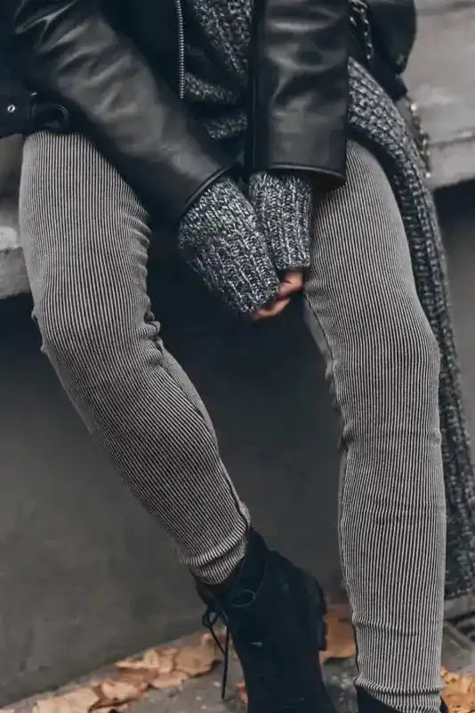 Vintage Wash Ribbed Leggings - Dark Grey
