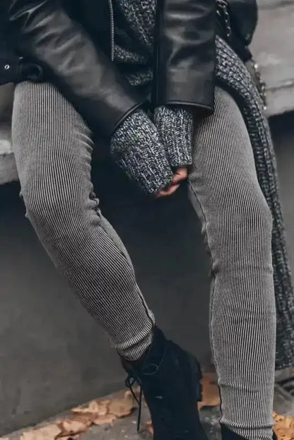 Vintage Wash Ribbed Leggings - Dark Grey