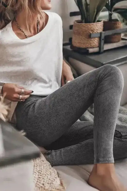 Vintage Wash Ribbed Leggings - Dark Grey
