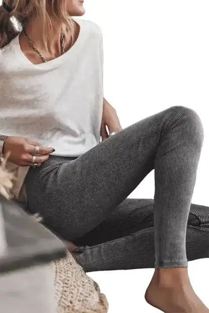 Vintage Wash Ribbed Leggings - Dark Grey