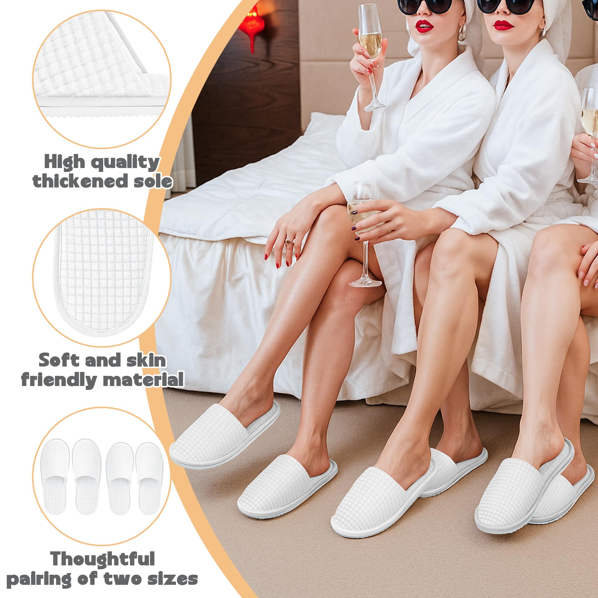 Vipay 12 Pairs Disposable Slippers for Guests – Breathable White Indoor Slippers (M/L)