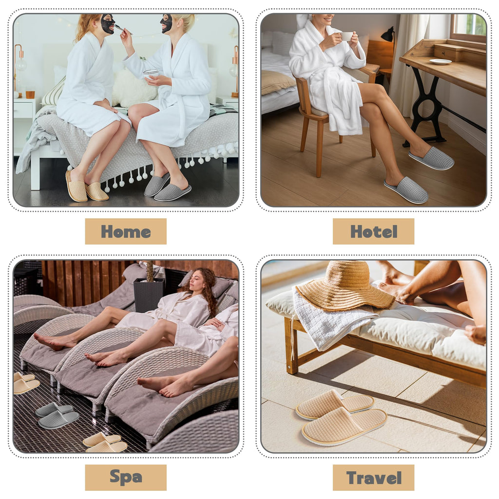 Vipay 20 Pairs Disposable Slippers – Beige M & Gray L, Breathable Non-Slip Hotel Guest Slippers