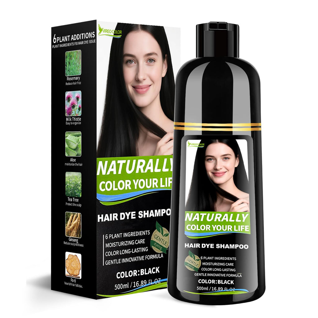 Vireo Color Black Hair Dye Shampoo for Gray Hair – 3 in 1 Herbal Color (Ammonia-Free)