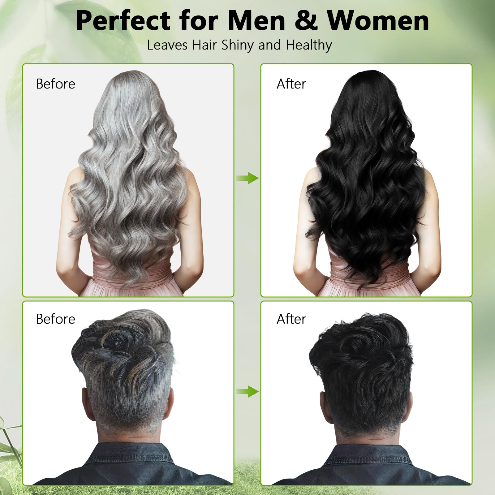 Vireo Color Black Hair Dye Shampoo for Gray Hair – 3 in 1 Herbal Color (Ammonia-Free)