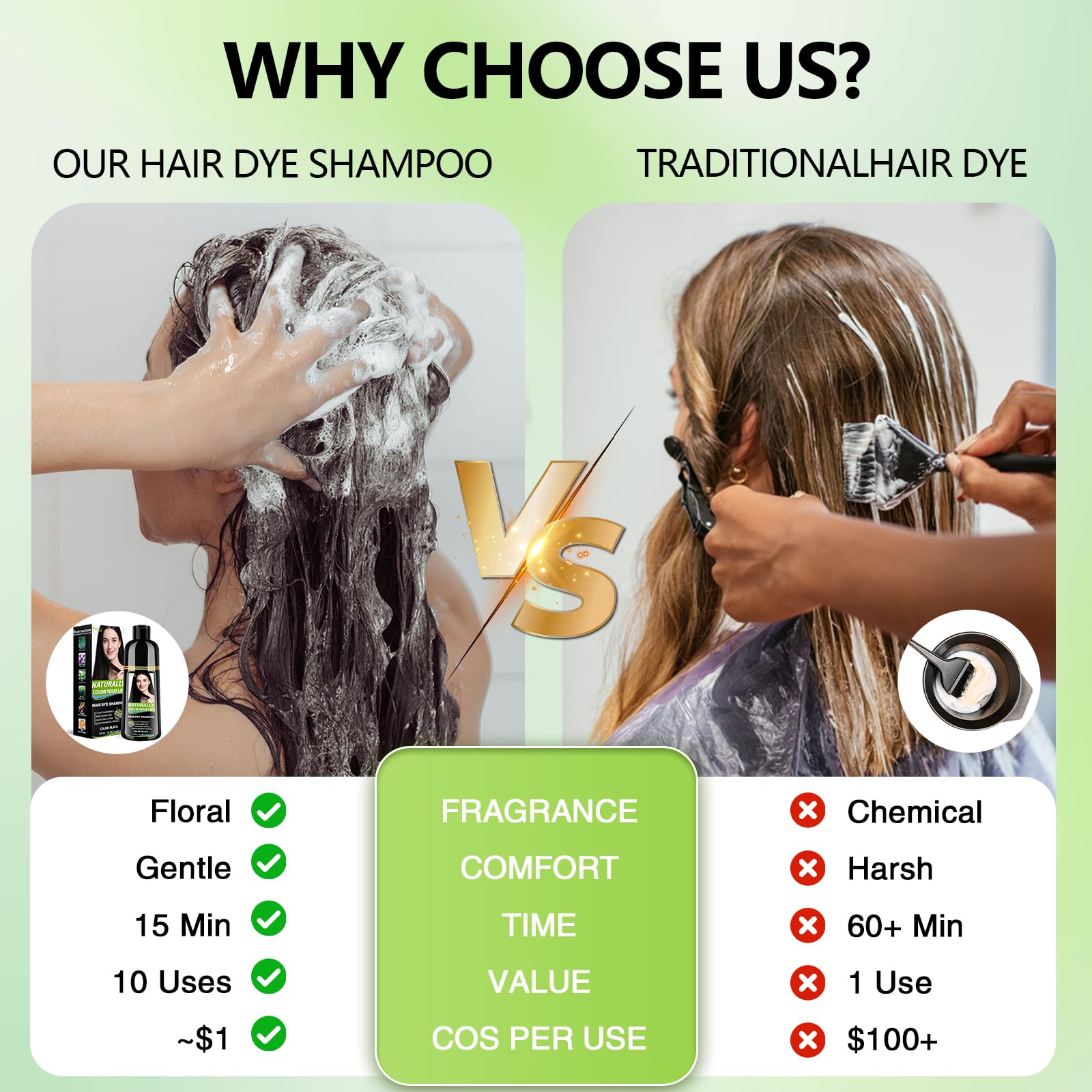 Vireo Color Black Hair Dye Shampoo for Gray Hair – 3 in 1 Herbal Color (Ammonia-Free)