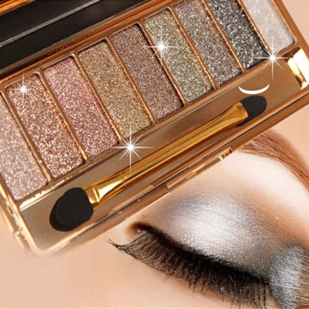 Virtegasas Glitter Eyeshadow Palette – 9 Shimmer Shades, Waterproof & Long-Lasting