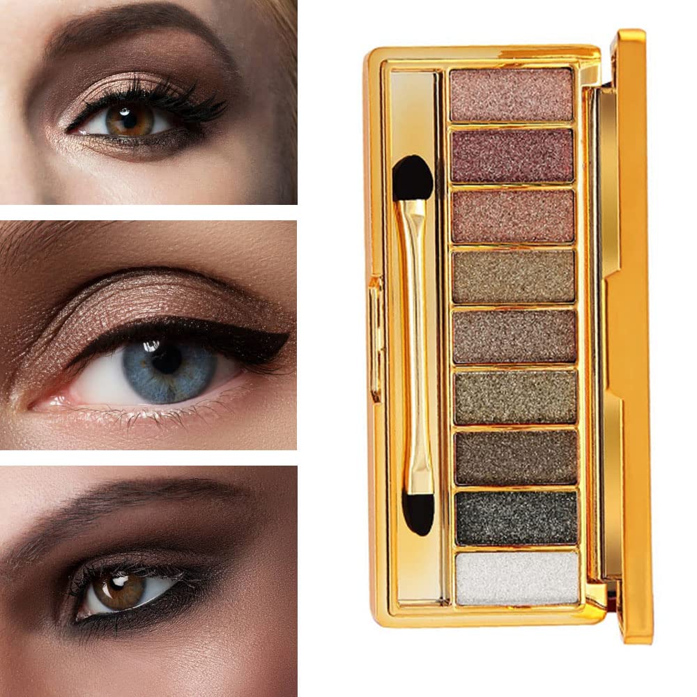 Virtegasas Glitter Eyeshadow Palette – 9 Shimmer Shades, Waterproof & Long-Lasting