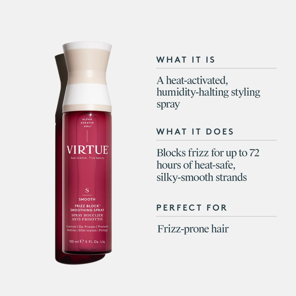 VIRTUE Frizz Block Smoothing Spray | Heat & Humidity Protection, Color Safe, 5 fl oz