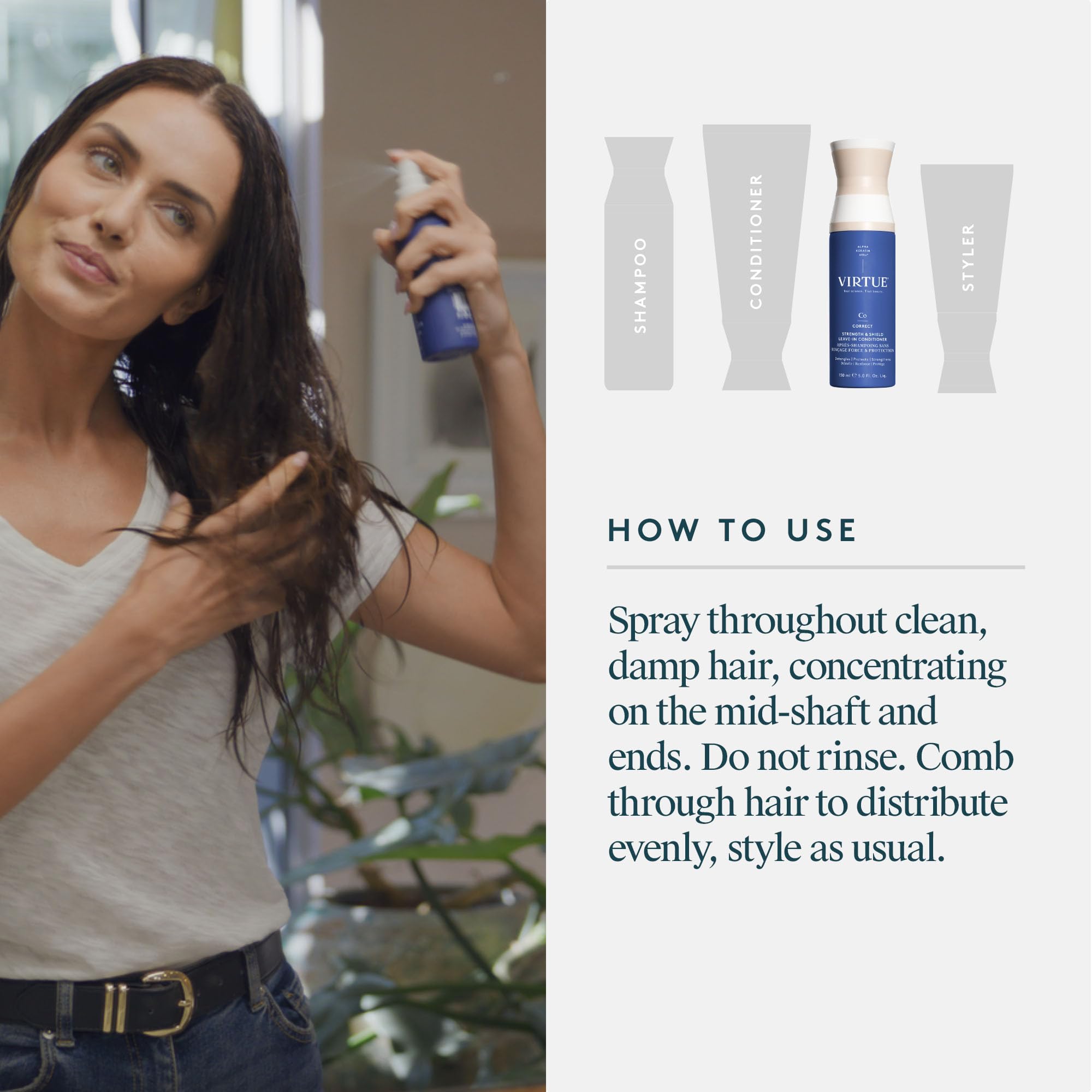 VIRTUE Strength and Shield Leave-In Conditioner | Detangles, Strengthens & Color-Safe