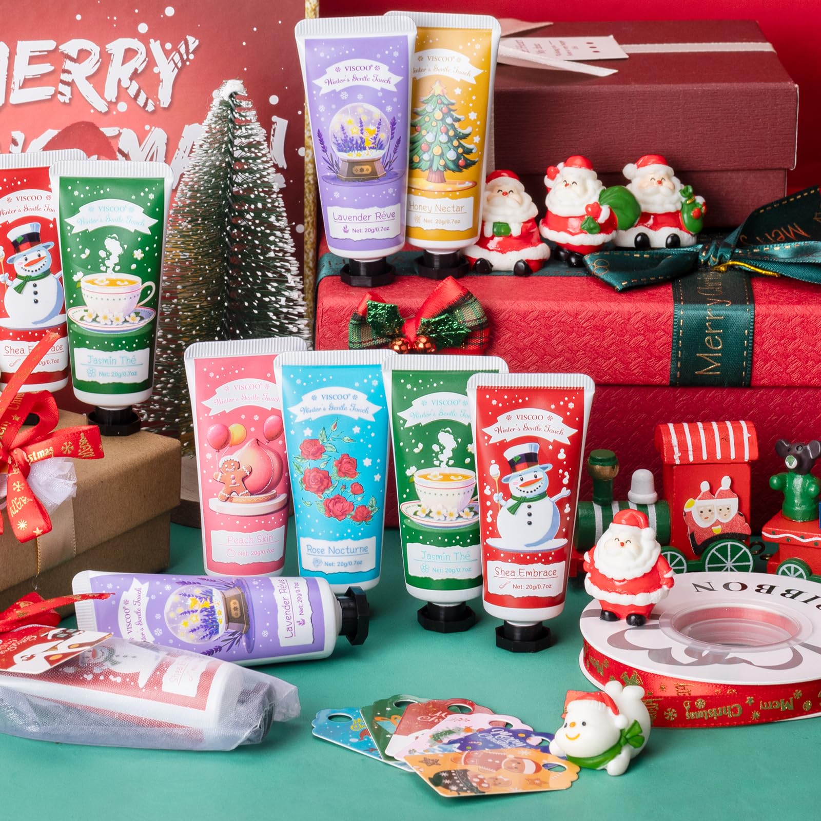 VISCOO 120-Set Christmas Hand Cream Gift Set | 6 Scents, Cards & Organza Bags