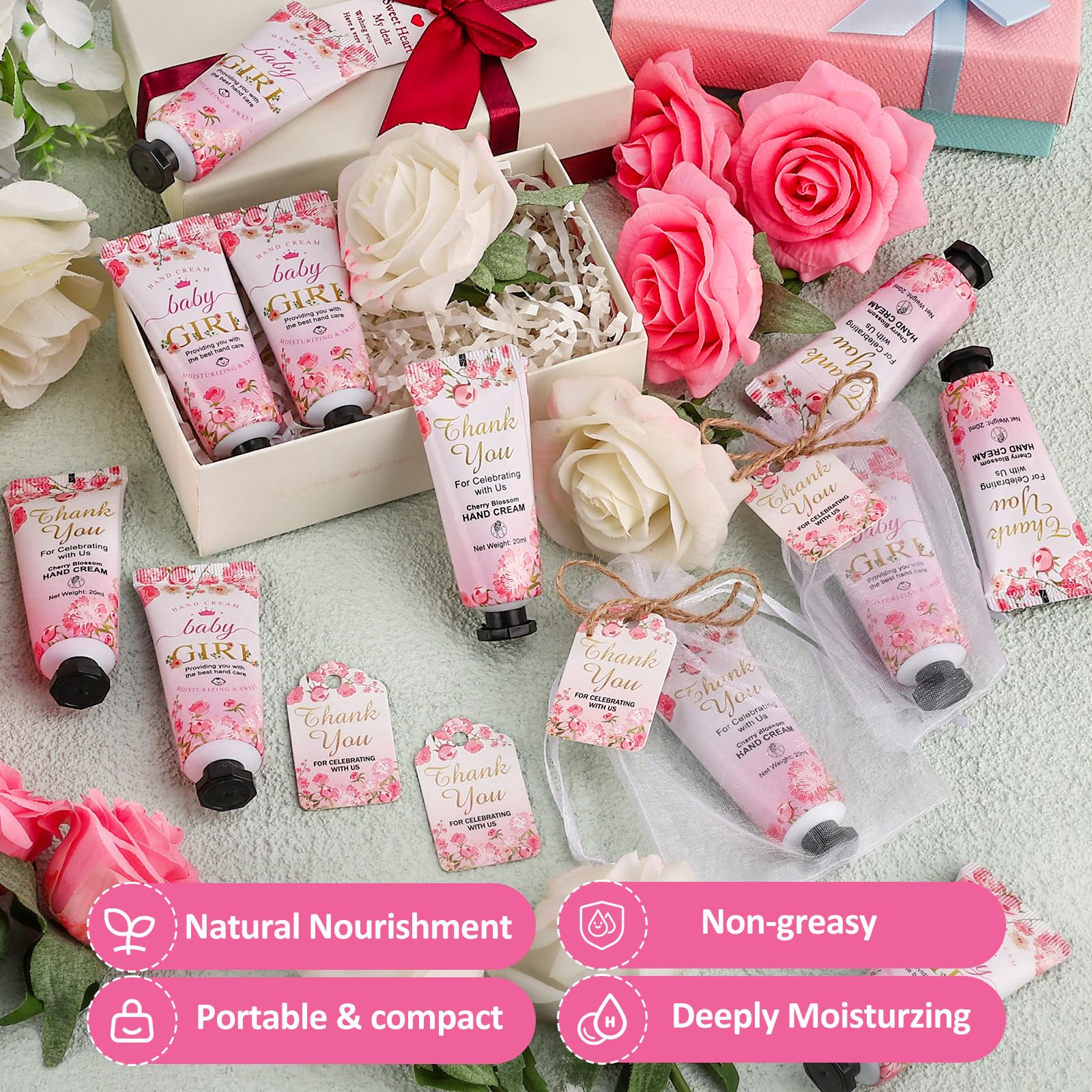 VISCOO Baby Shower Hand Cream Gifts – 60 Sets, Party Favors for Guests (Girl)