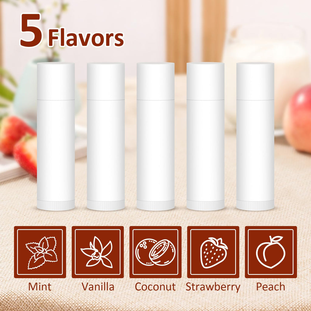 VISRIE 240-Pack Unlabeled Lip Balm Tubes – 5 Flavors, DIY Party Favors