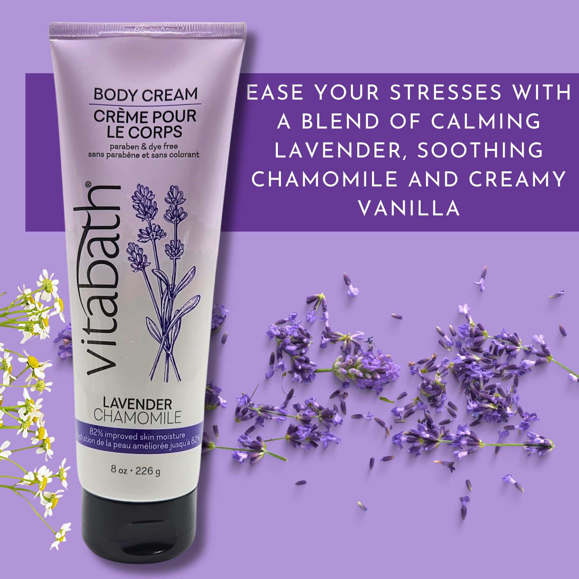 Vitabath Lavender Chamomile Moisturizing Body Cream – Soothing Hydration with Vitamin-Rich Skin Care (8 oz)