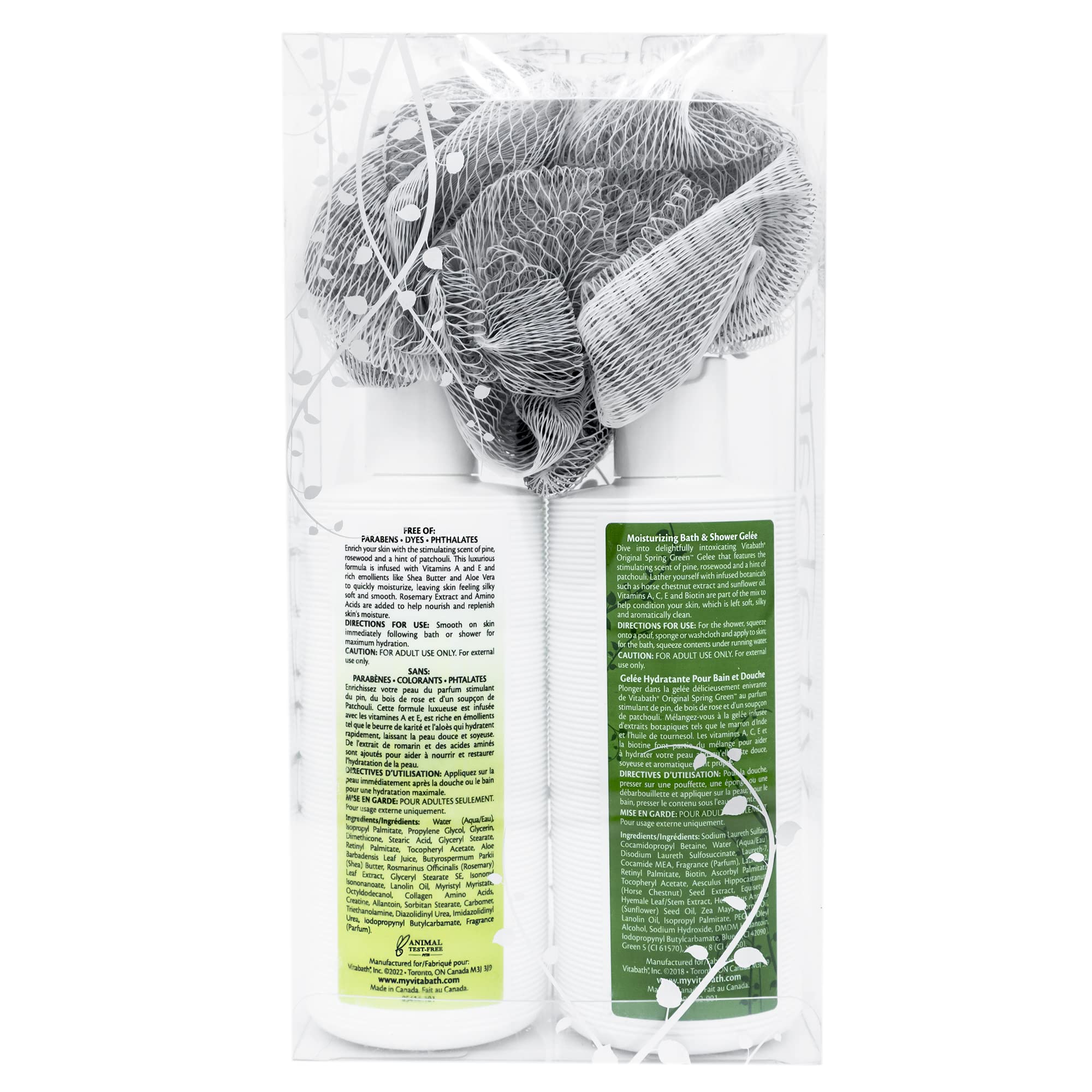 Vitabath Original Spring Green Skincare Set – Shower Gel, Reviving Lotion & Exfoliating Pouf