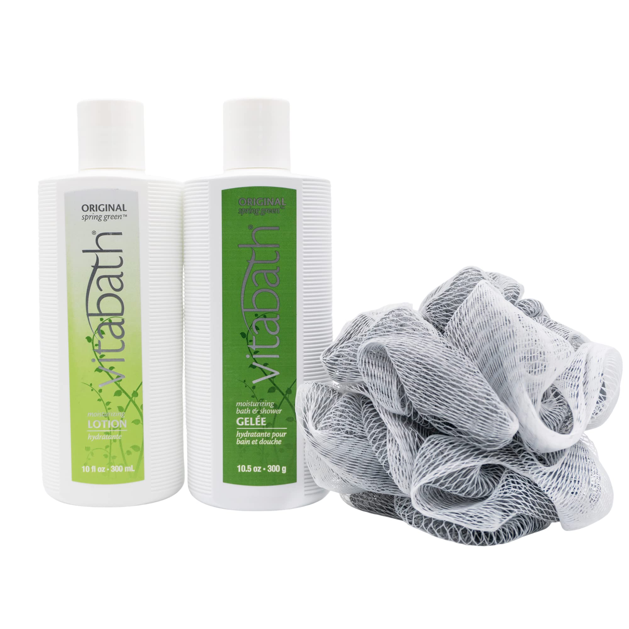 Vitabath Original Spring Green Skincare Set – Shower Gel, Reviving Lotion & Exfoliating Pouf