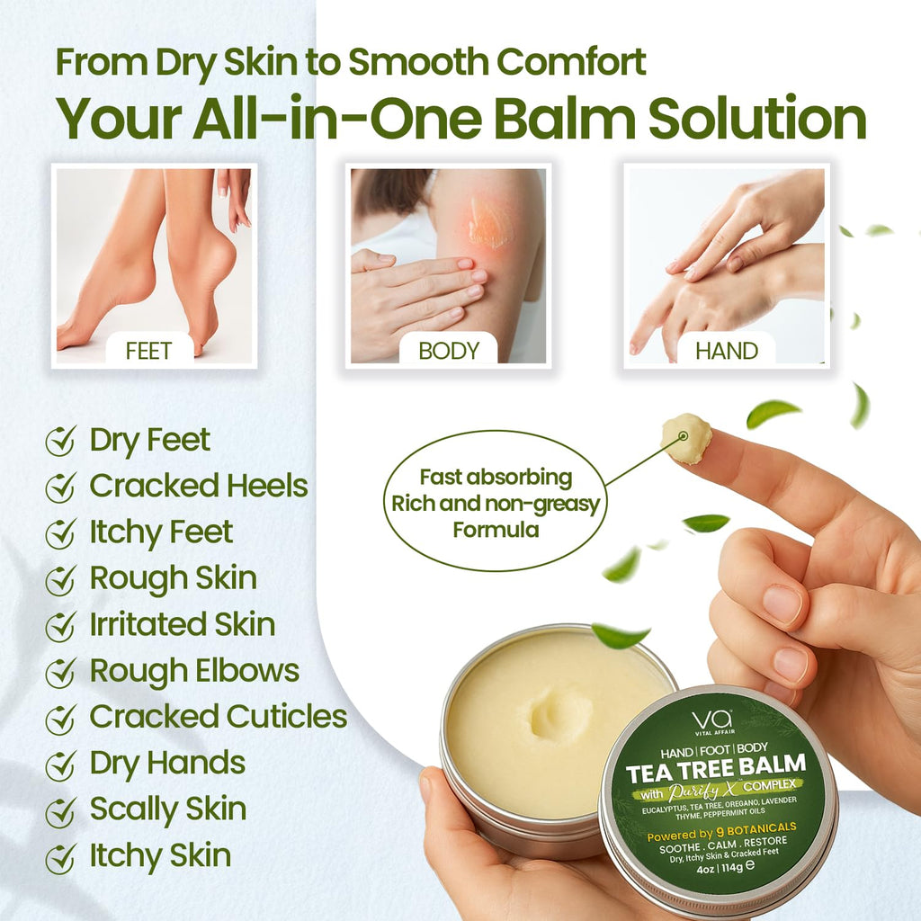 VITAL AFFAIR Tea Tree Oil Balm – Soothing Care for Dry, Sensitive Skin (4 oz)