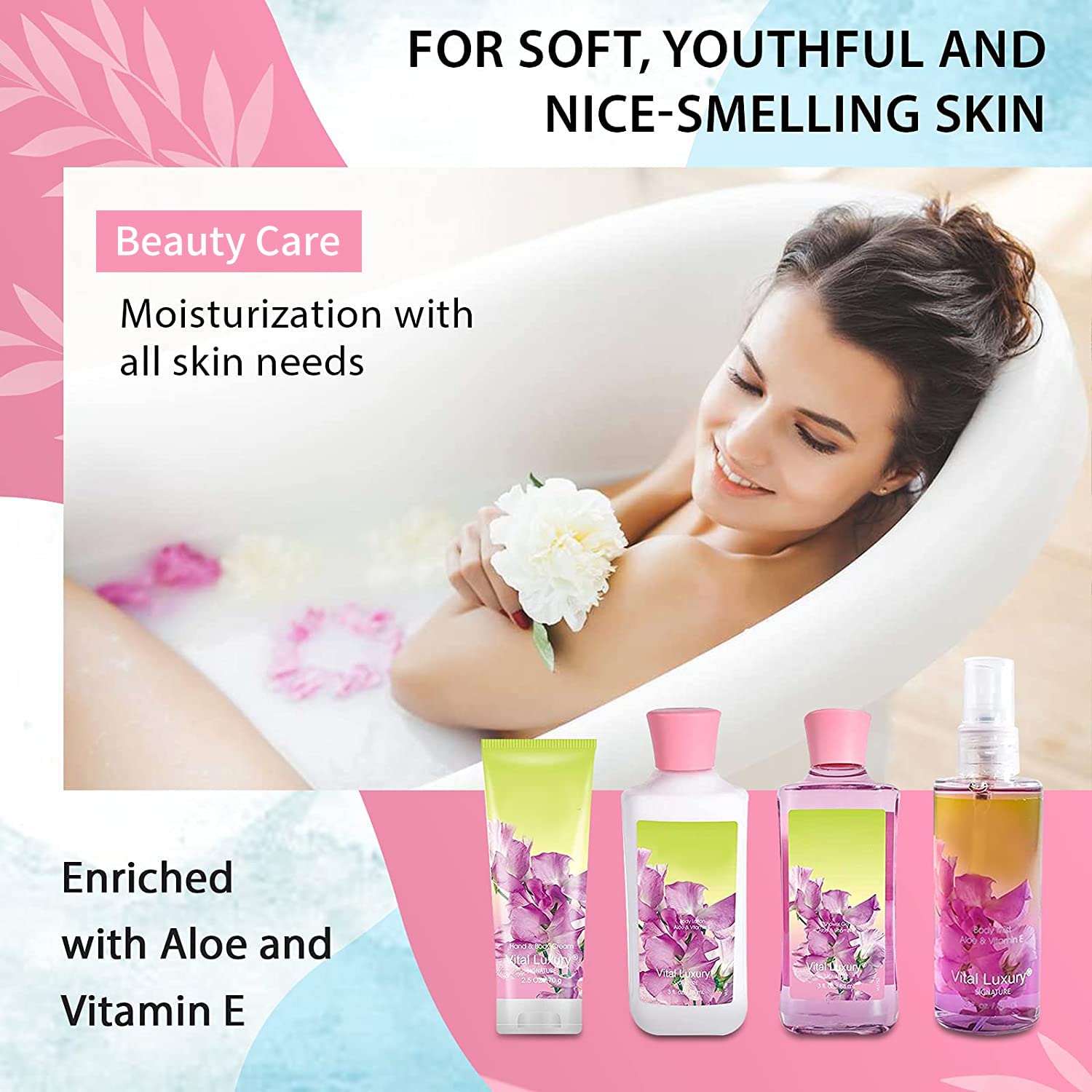 Vital Luxury Sweet Pea Bath & Body Kit – 3 oz Each | Gift Set for Her