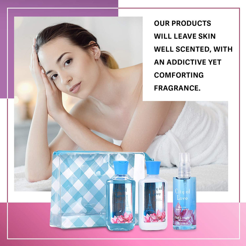 Vital Luxury Bath & Body Travel Set – City of Love: Shower Gel, Lotion, Mist