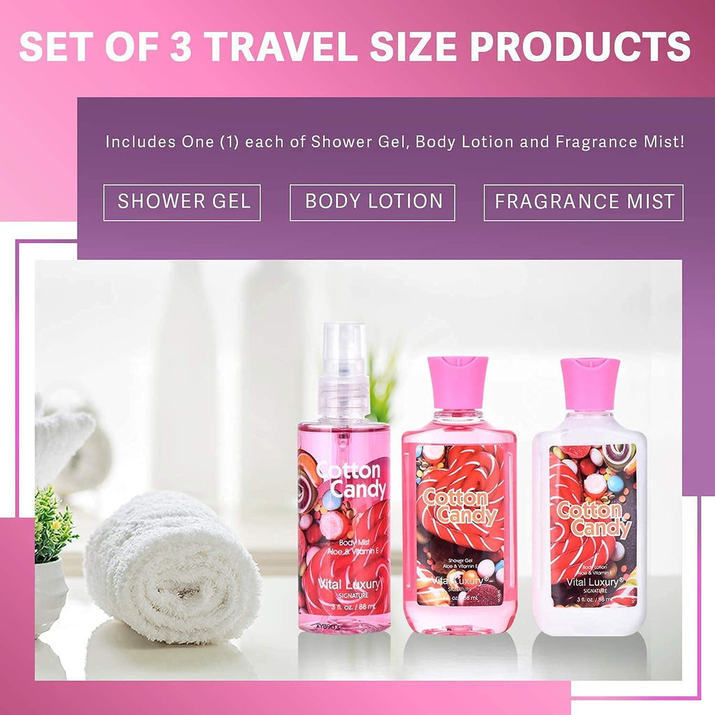 Vital Luxury Bath & Body Travel Gift Set – Cotton Candy 3pc (TSA-Friendly)