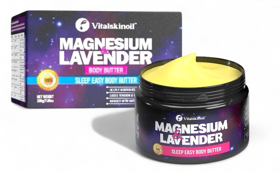 VITALSKINOIL Magnesium Lotion with Lavender — Nighttime Body Butter, 8.67 oz