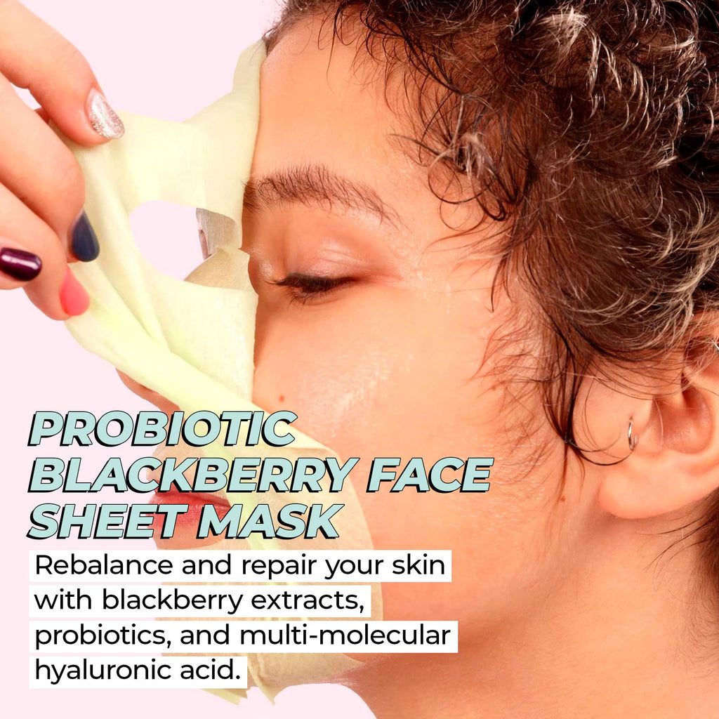 Vitamasques Probiotic Blackberry Face Sheet Mask 7-Pack – Hydration, MMHA & Biodegradable Korean Skincare