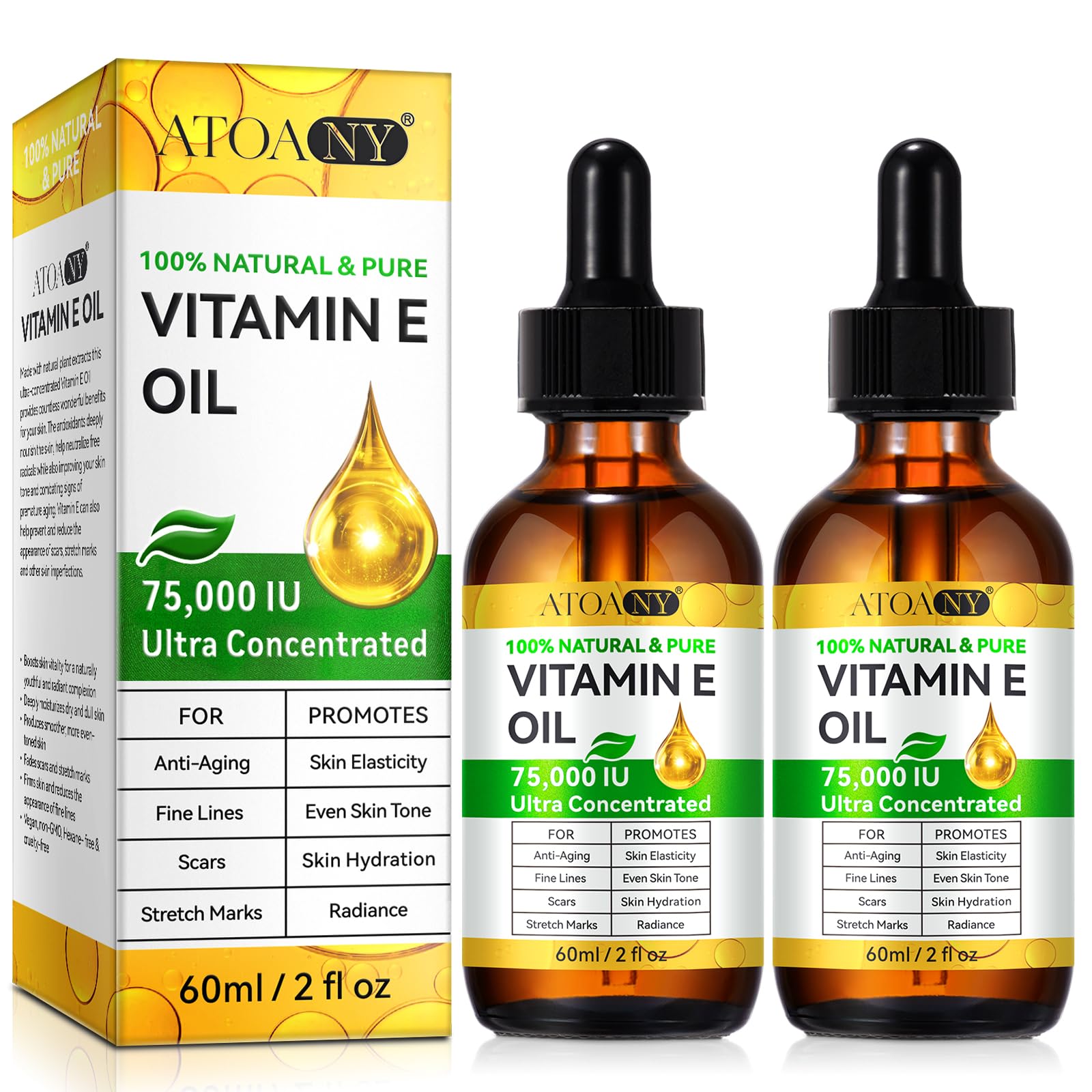 2PACK Vitamin E Oil – Pure Vitamin E Oil, 75,000 IU | Vita-min e Oils