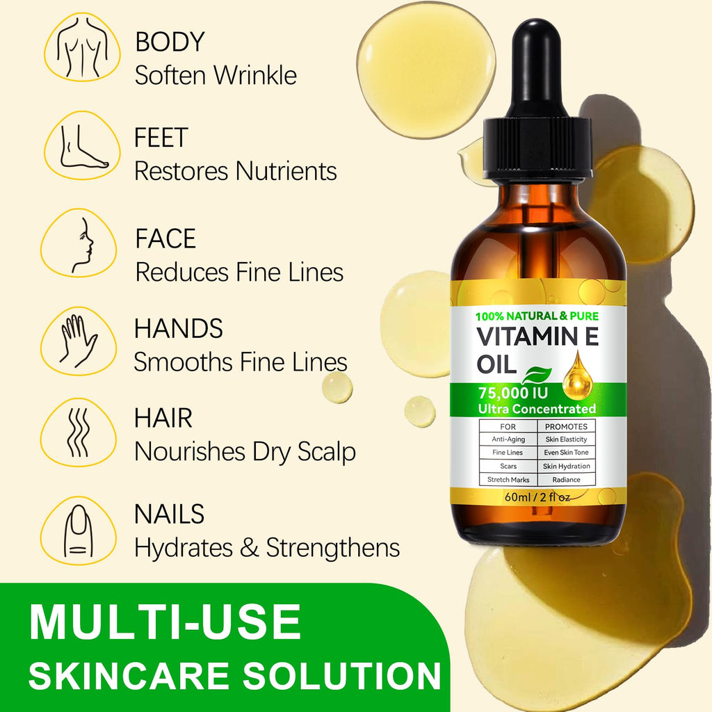 2PACK Vitamin E Oil – Pure Vitamin E Oil, 75,000 IU | Vita-min e Oils