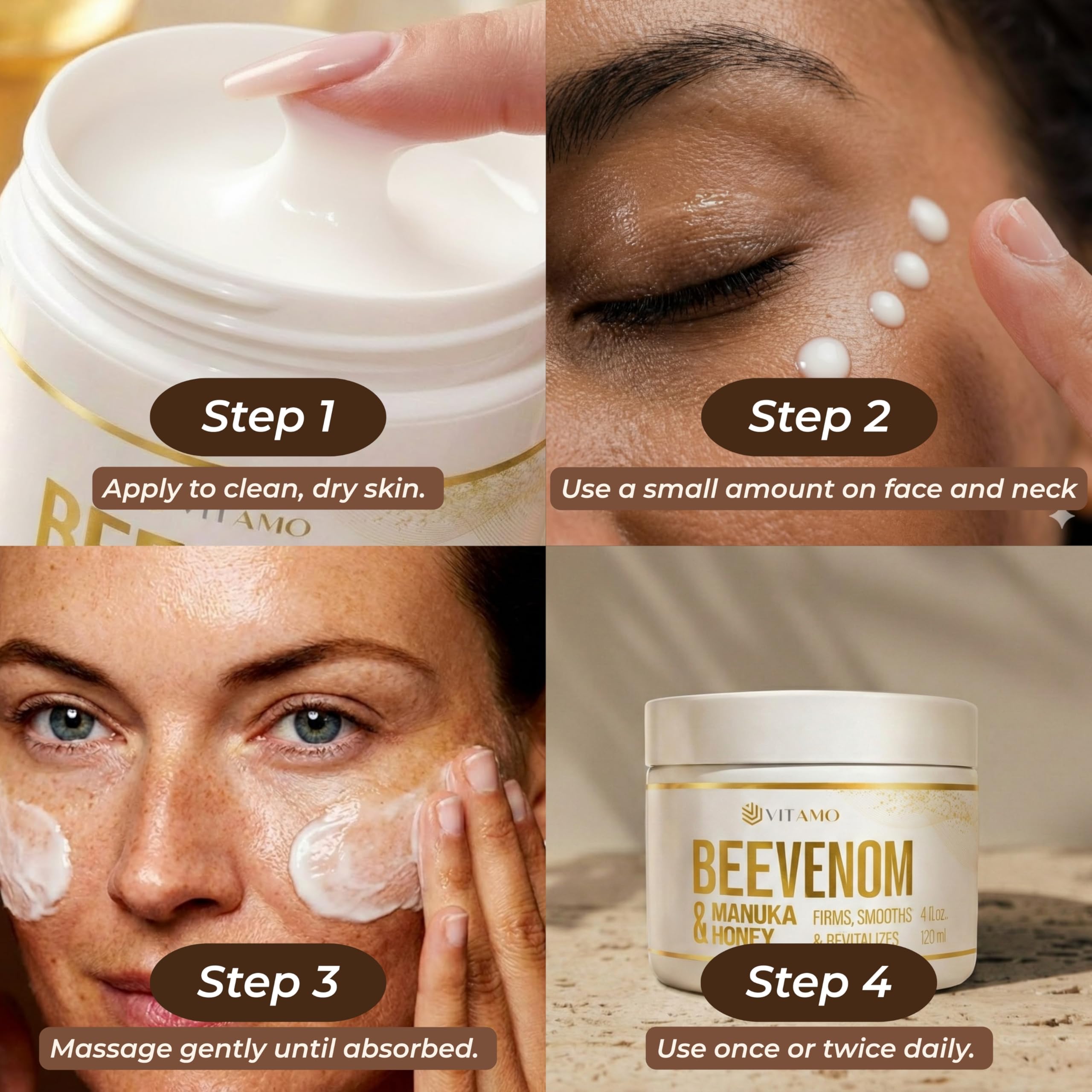 Vitamo Bee Venom Skin Treatment Cream – Firming Face & Neck Moisturizer | Made in USA