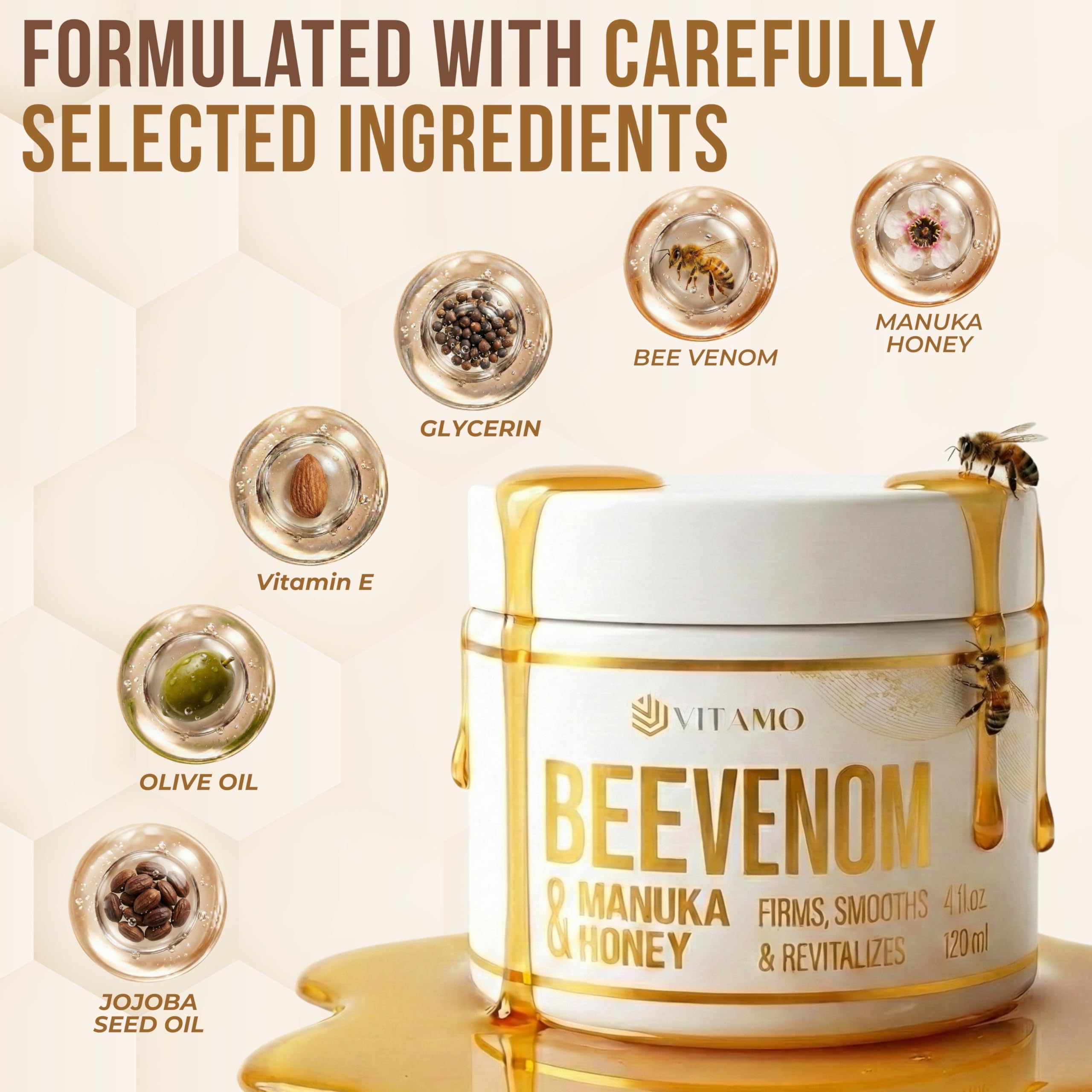 Vitamo Bee Venom Skin Treatment Cream – Firming Face & Neck Moisturizer | Made in USA