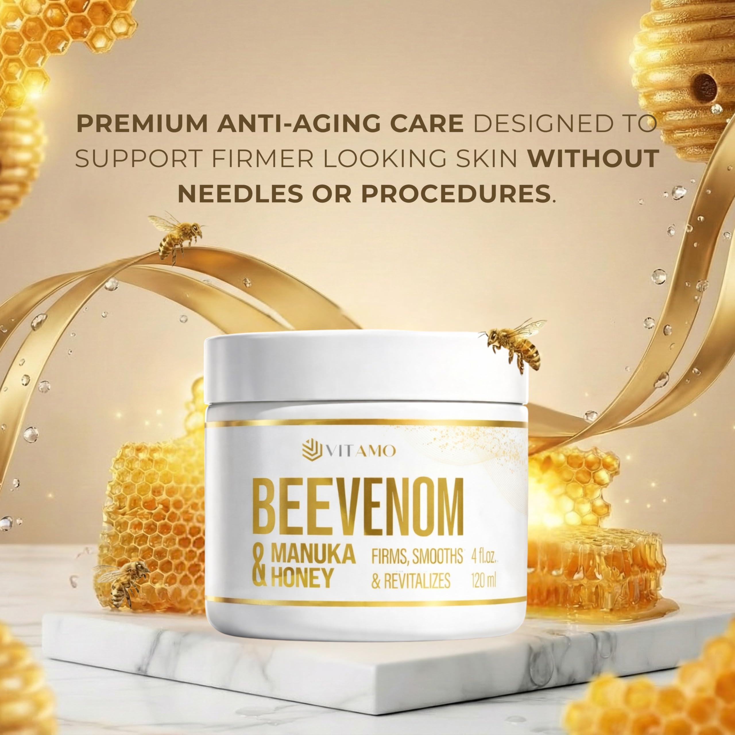 Vitamo Bee Venom Skin Treatment Cream – Firming Face & Neck Moisturizer | Made in USA