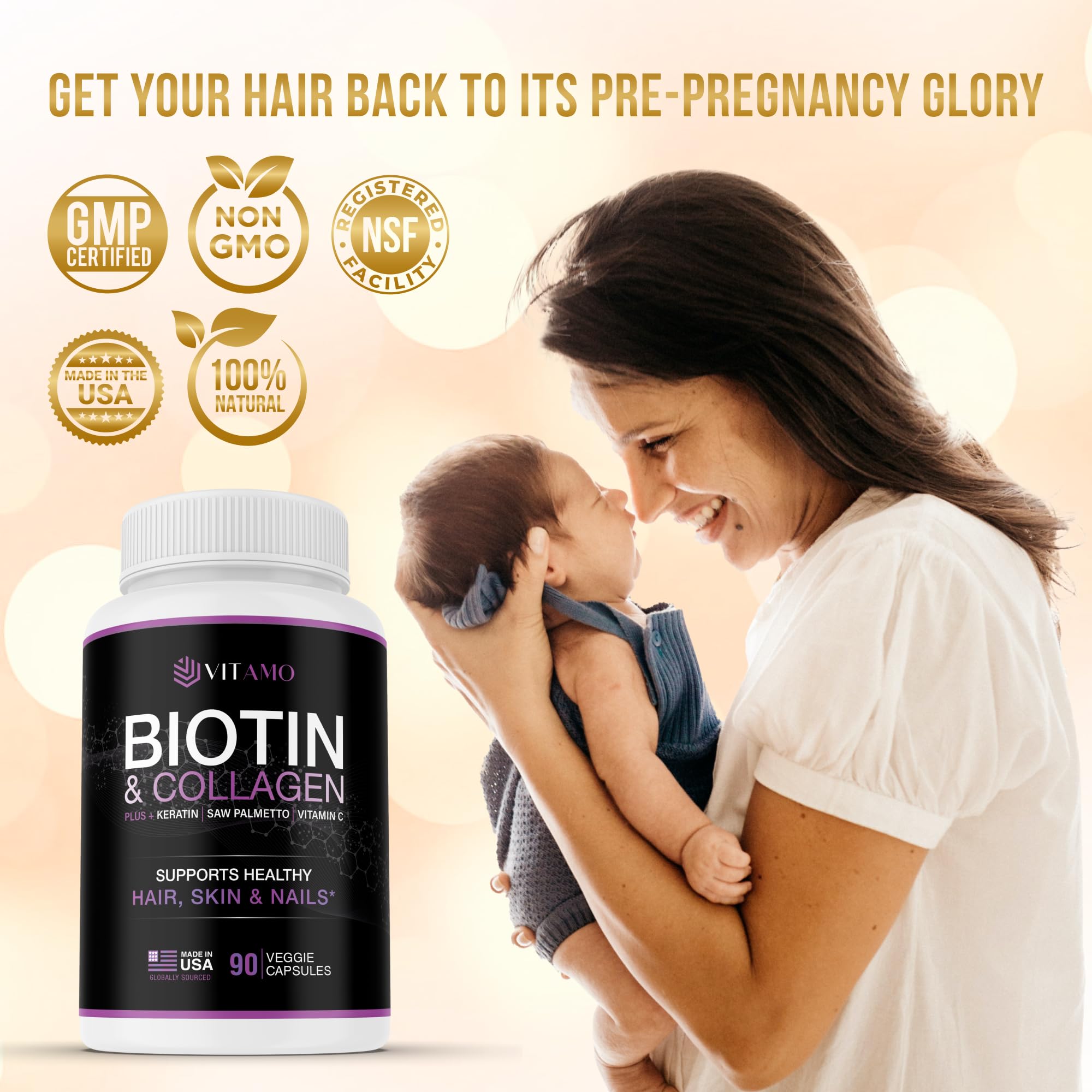 Vitamo Postpartum Hair Loss Vitamins for Women | Postnatal Hair Growth with Hyaluronic Acid & Biotin | 90 Capsules