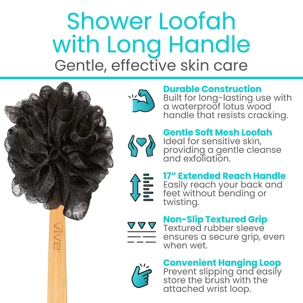Vive 17-Inch Shower Loofah with Long Handle – Back & Body Scrubber