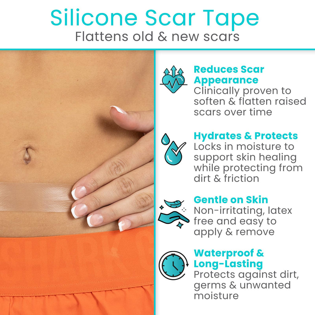 Vive Care Silicone Scar Sheets Tape – 1.6 inch x 120 inch Roll – Medical-Grade, Waterproof & Reusable