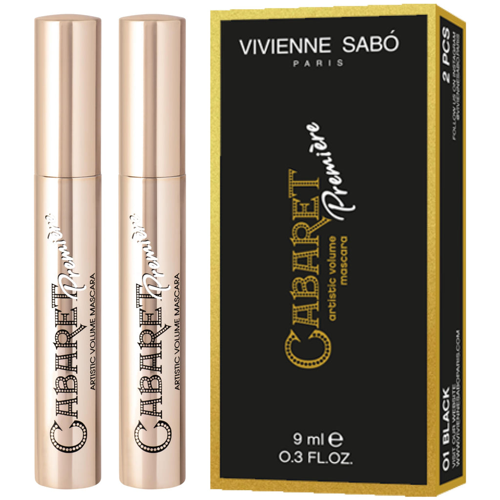 Vivienne Sabó Cabaret Premiere Black Mascara – Defined, Voluminous Lashes, Smudge-Proof, Cruelty-Free, Made in Europe (2x0.6oz, 01 Black)