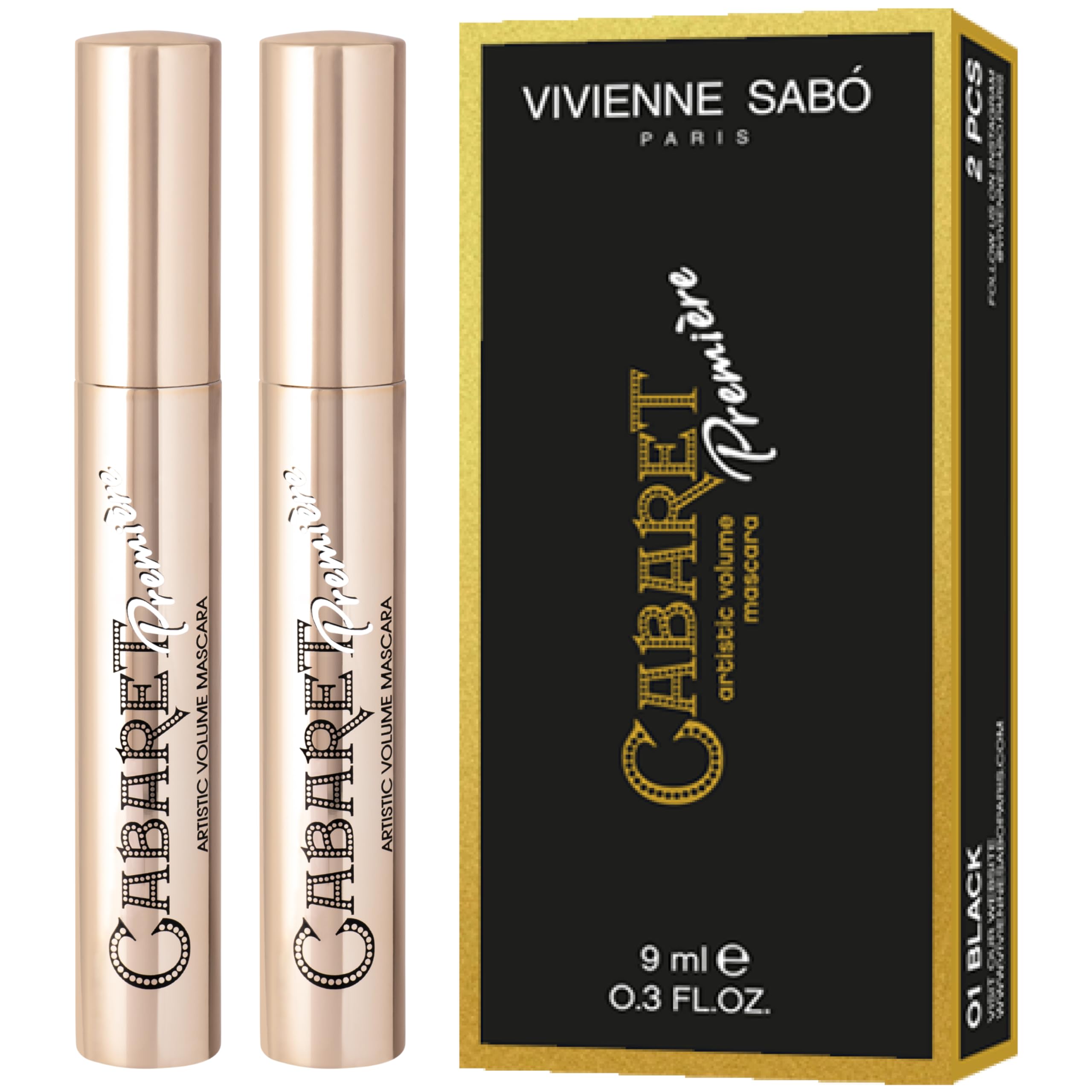 Vivienne Sabó Cabaret Premiere Black Mascara – Defined, Voluminous Lashes, Smudge-Proof, Cruelty-Free, Made in Europe (2x0.6oz, 01 Black)