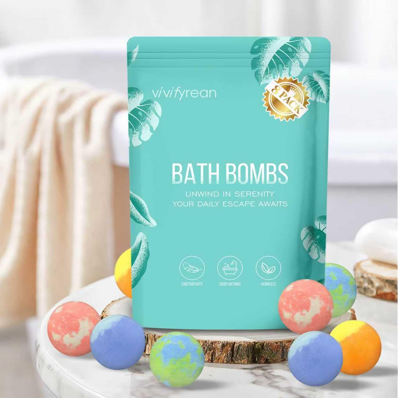 Vivifyrean Bath Bombs Gift Set – 8 Organic Fizzing Bath Bombs for Women