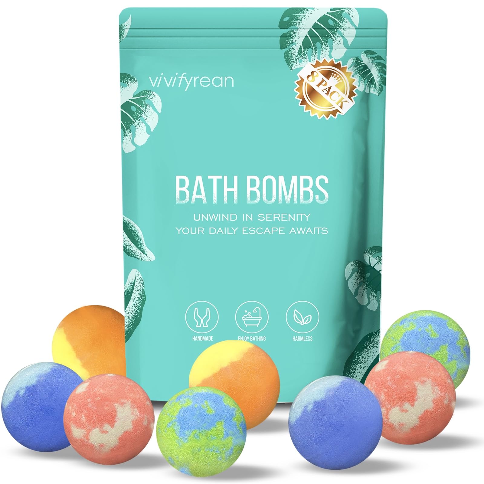 Vivifyrean Bath Bombs Gift Set – 8 Organic Fizzing Bath Bombs for Women