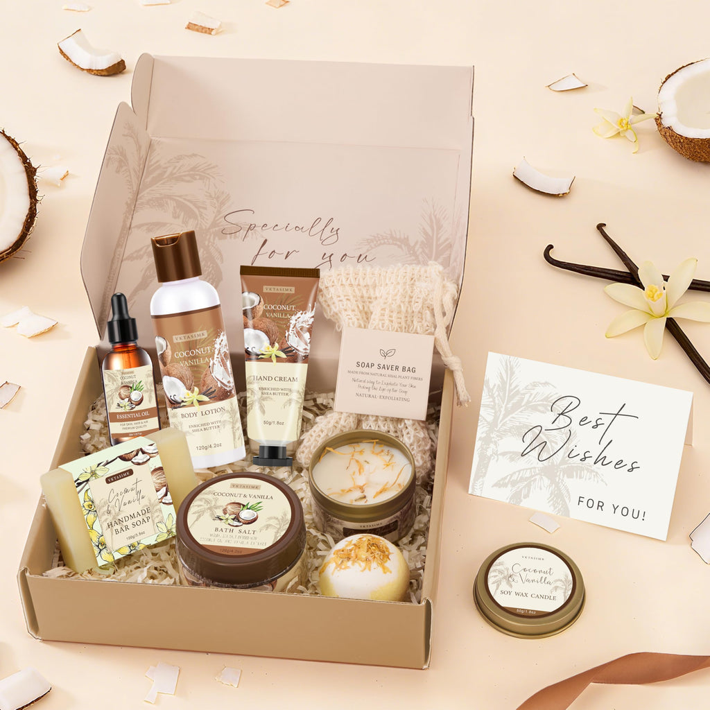 VKTASIMK Gifts for Women Spa Set – Vanilla Coconut Self-Care Gift Box