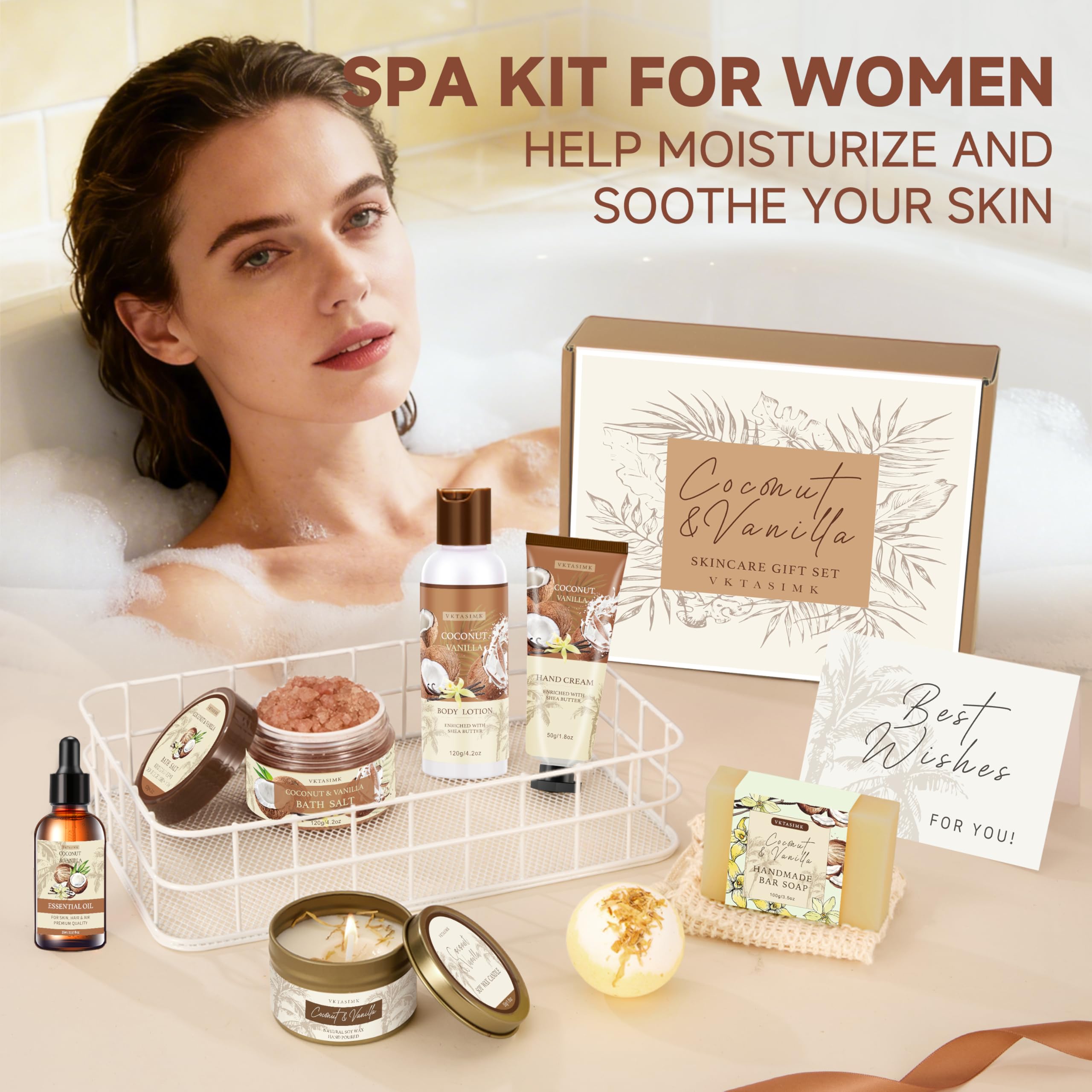 VKTASIMK Gifts for Women Spa Set – Vanilla Coconut Self-Care Gift Box