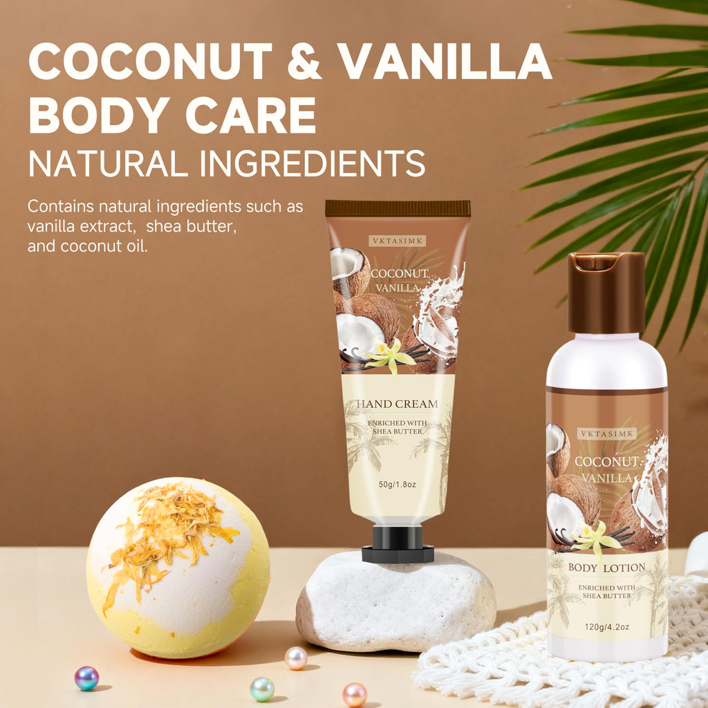 VKTASIMK Gifts for Women Spa Set – Vanilla Coconut Self-Care Gift Box