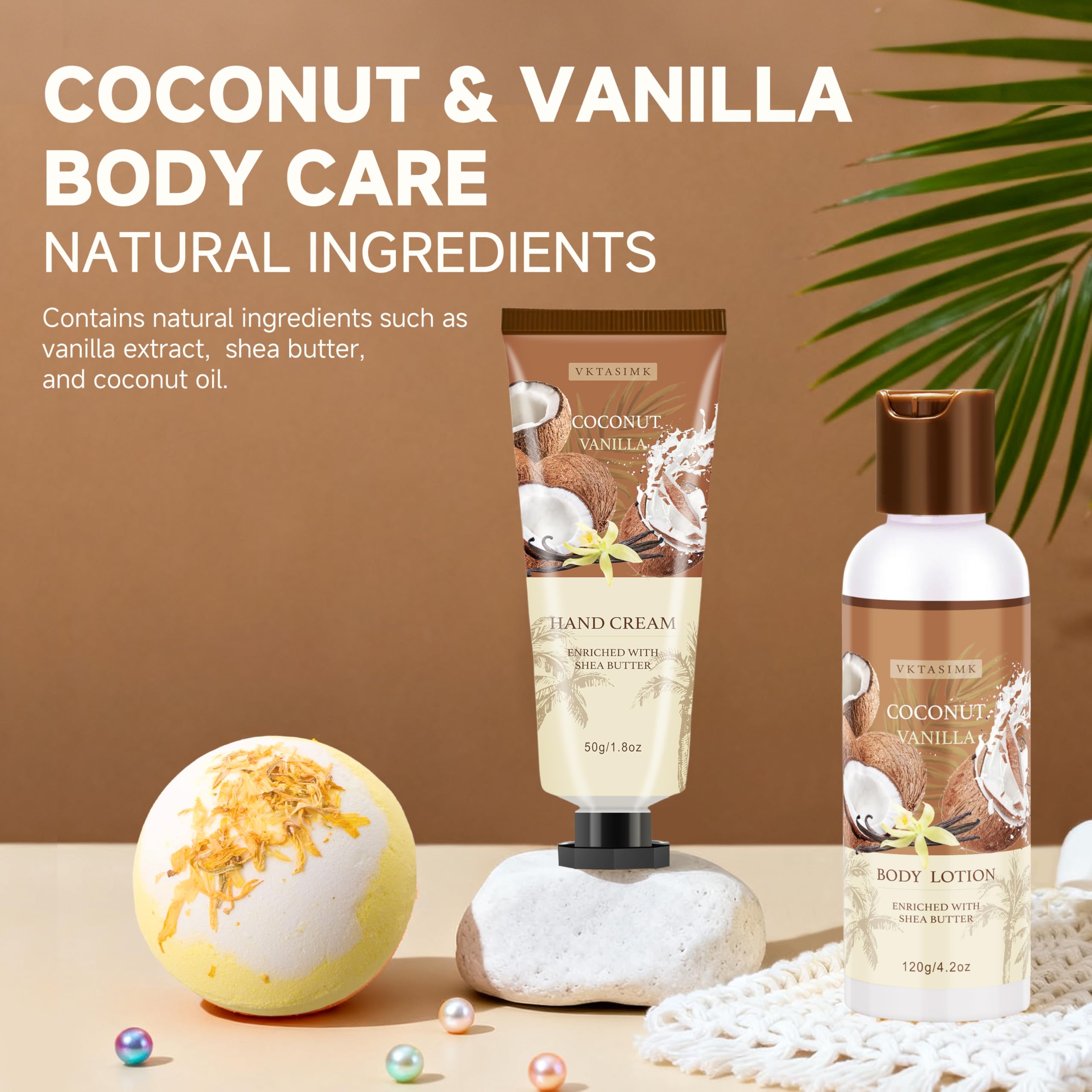 VKTASIMK Gifts for Women Spa Set – Vanilla Coconut Self-Care Gift Box