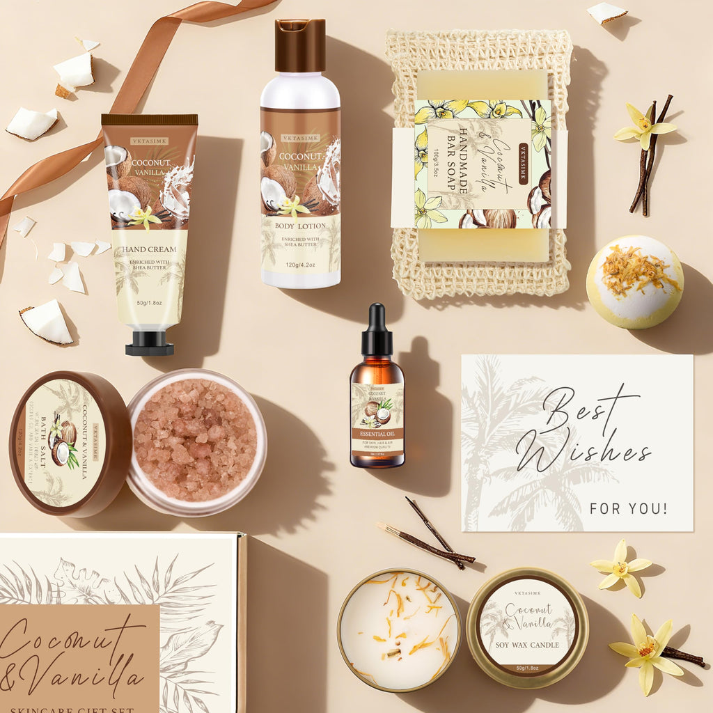 VKTASIMK Gifts for Women Spa Set – Vanilla Coconut Self-Care Gift Box