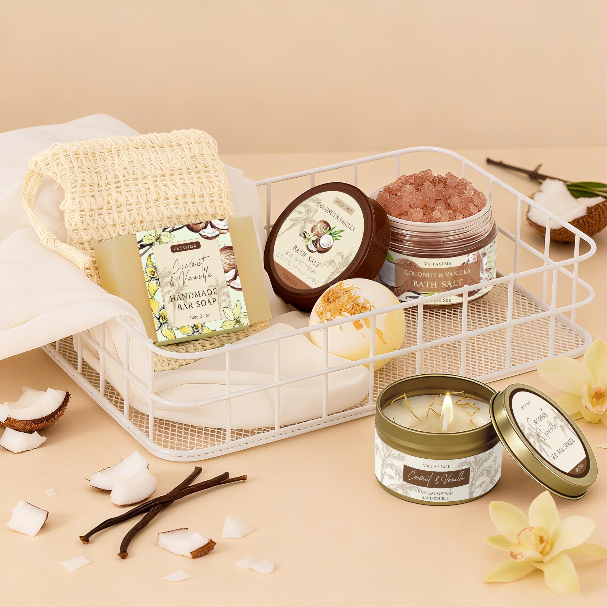 VKTASIMK Gifts for Women Spa Set – Vanilla Coconut Self-Care Gift Box