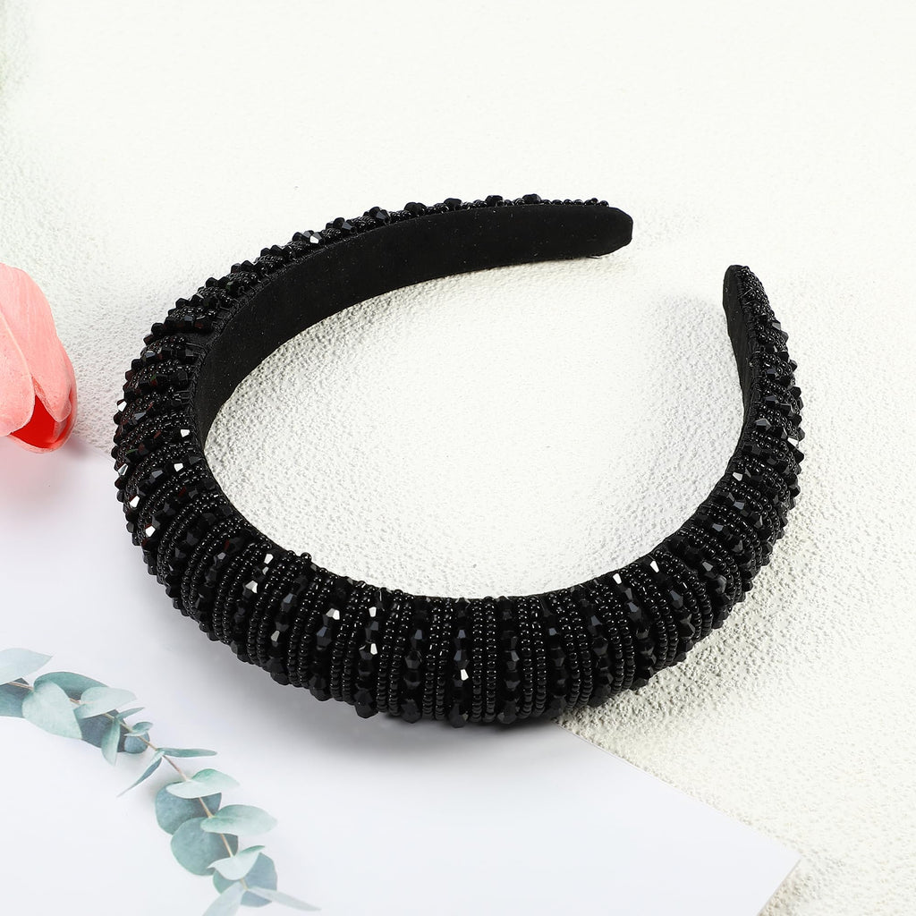 VOCOSTE Crystal Headband with Rhinestones – Black, 1.2 Inch Wide