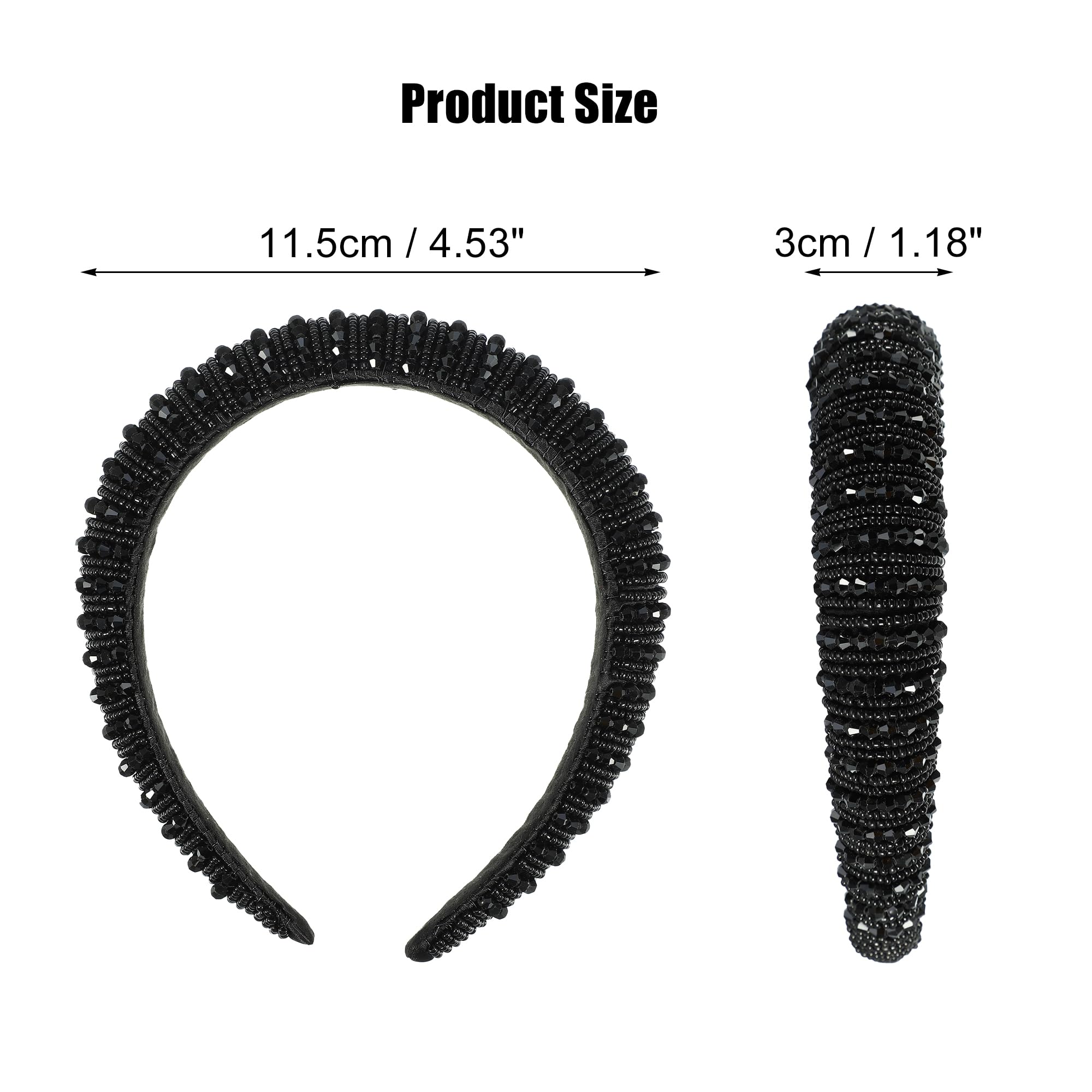 VOCOSTE Crystal Headband with Rhinestones – Black, 1.2 Inch Wide