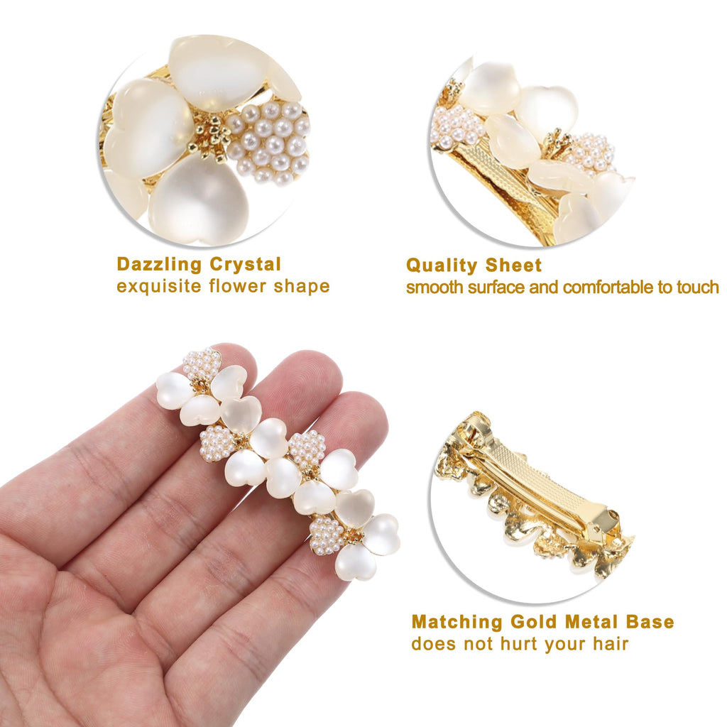 VOCOSTE Vintage Rhinestone Flower Hair Barrette – Small French Crystal Clip – Champagne