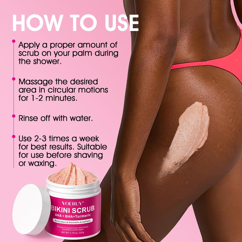 VOERUY Bikini Area Exfoliator – 10% AHA+BHA with Turmeric for Smoother Skin and Fewer Ingrown Hairs