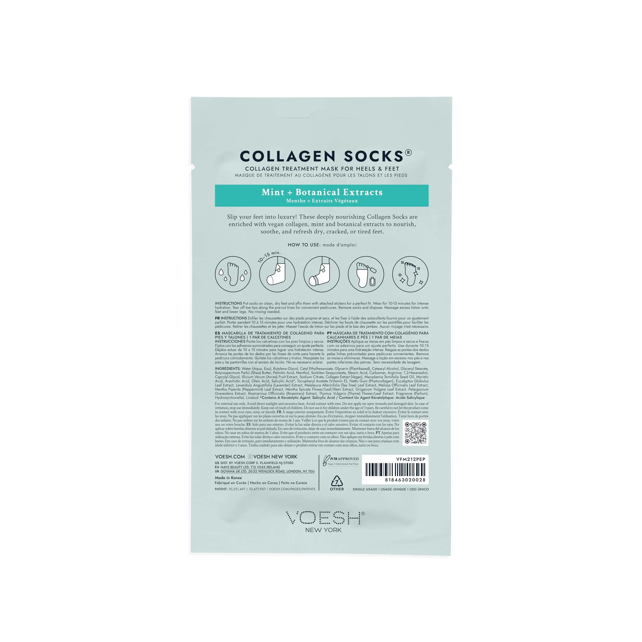 VOESH Collagen Socks with Peppermint Oil – 3 Pack, Vegan Dry Feet & Cracked Heel Care