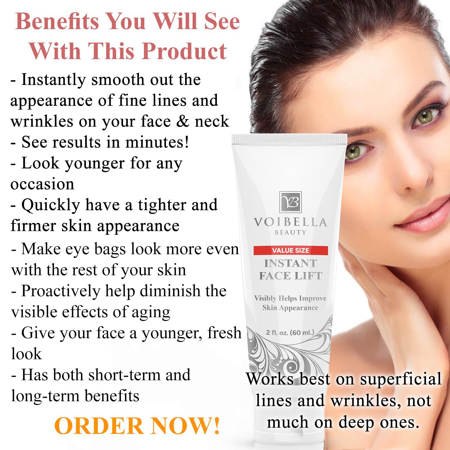VOIBELLA BEAUTY Instant Face Lift Cream – Tightening & Firming for Eyes, Neck & Face (2 oz)